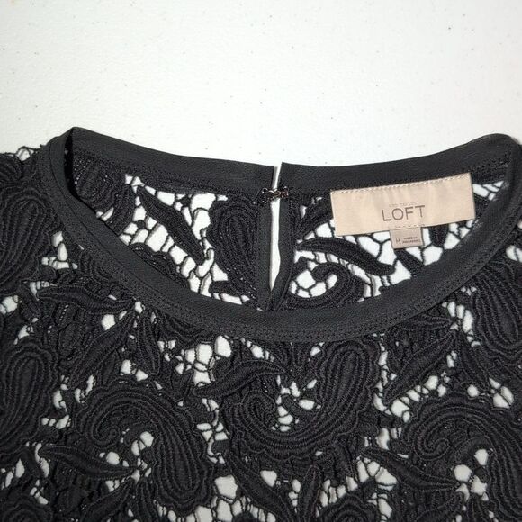 LOFT Black Lace Overlay Blouse - Picture 7 of 11